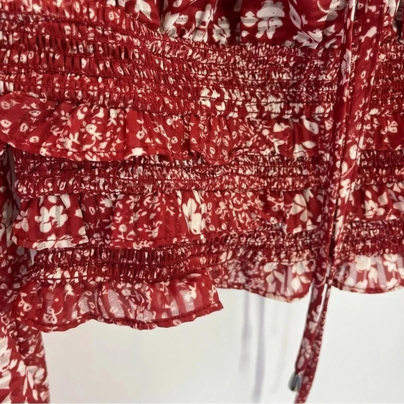 Lulu’s Lovely Wishes Red Floral Print Long Sleeve Crop Peasant Top - Picture 11 of 11